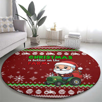 Tractor Santa Christmas Round Carpet Xmas Holiday Patterns - Wonder Print Shop