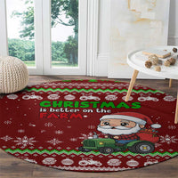 Tractor Santa Christmas Round Carpet Xmas Holiday Patterns - Wonder Print Shop
