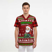 Tractor Santa Christmas Scrub Top Xmas Holiday Patterns - Wonder Print Shop
