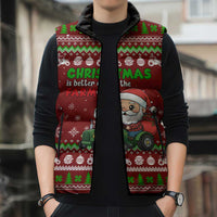 Tractor Santa Christmas Sleeveless Puffer Jacket Xmas Holiday Patterns - Wonder Print Shop