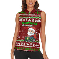 Tractor Santa Christmas Women Sleeveless Polo Shirt Xmas Holiday Patterns - Wonder Print Shop