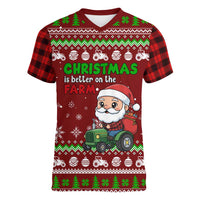 Tractor Santa Christmas Women V-Neck T-Shirt Xmas Holiday Patterns - Wonder Print Shop