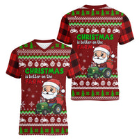 Tractor Santa Christmas Women V-Neck T-Shirt Xmas Holiday Patterns - Wonder Print Shop
