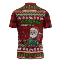 Tractor Santa Christmas Zipper Polo Shirt Xmas Holiday Patterns - Wonder Print Shop