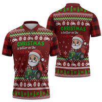 Tractor Santa Christmas Zipper Polo Shirt Xmas Holiday Patterns - Wonder Print Shop