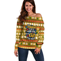 The Only Gift You Need Christmas Off Shoulder Sweater Xmas Holiday Patterns - Wonder Print Shop