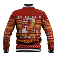 Drink Beer With French Bulldog Christmas Baseball Jacket Xmas Holiday Patterns - Wonder Print Shop