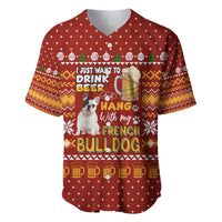 Drink Beer With French Bulldog Christmas Baseball Jersey Xmas Holiday Patterns - Wonder Print Shop