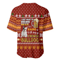 Drink Beer With French Bulldog Christmas Baseball Jersey Xmas Holiday Patterns - Wonder Print Shop