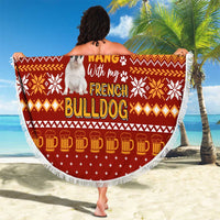 Drink Beer With French Bulldog Christmas Beach Blanket Xmas Holiday Patterns - Wonder Print Shop