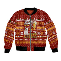 Drink Beer With French Bulldog Christmas Bomber Jacket Xmas Holiday Patterns - Wonder Print Shop