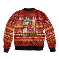 Drink Beer With French Bulldog Christmas Bomber Jacket Xmas Holiday Patterns - Wonder Print Shop