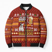 Drink Beer With French Bulldog Christmas Bomber Puffer Jacket Xmas Holiday Patterns - Wonder Print Shop