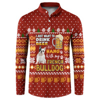 Drink Beer With French Bulldog Christmas Button Sweatshirt Xmas Holiday Patterns - Wonder Print Shop