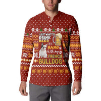 Drink Beer With French Bulldog Christmas Button Sweatshirt Xmas Holiday Patterns - Wonder Print Shop