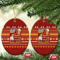 Drink Beer With French Bulldog Christmas Ceramic Ornament Xmas Holiday Patterns - Wonder Print Shop