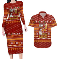 Drink Beer With French Bulldog Christmas Couples Matching Long Sleeve Bodycon Dress and Hawaiian Shirt Xmas Holiday Patterns - Wonder Print Shop