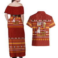 Drink Beer With French Bulldog Christmas Couples Matching Off Shoulder Maxi Dress and Hawaiian Shirt Xmas Holiday Patterns - Wonder Print Shop