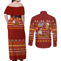 Drink Beer With French Bulldog Christmas Couples Matching Off Shoulder Maxi Dress and Long Sleeve Button Shirt Xmas Holiday Patterns - Wonder Print Shop