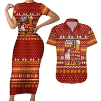Drink Beer With French Bulldog Christmas Couples Matching Short Sleeve Bodycon Dress and Hawaiian Shirt Xmas Holiday Patterns - Wonder Print Shop