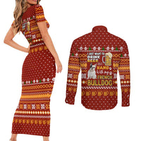 Drink Beer With French Bulldog Christmas Couples Matching Short Sleeve Bodycon Dress and Long Sleeve Button Shirt Xmas Holiday Patterns - Wonder Print Shop