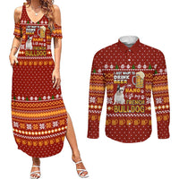Drink Beer With French Bulldog Christmas Couples Matching Summer Maxi Dress and Long Sleeve Button Shirt Xmas Holiday Patterns - Wonder Print Shop