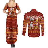 Drink Beer With French Bulldog Christmas Couples Matching Summer Maxi Dress and Long Sleeve Button Shirt Xmas Holiday Patterns - Wonder Print Shop