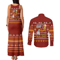 Drink Beer With French Bulldog Christmas Couples Matching Tank Maxi Dress and Long Sleeve Button Shirt Xmas Holiday Patterns - Wonder Print Shop