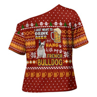 Drink Beer With French Bulldog Christmas Cross Shoulder Shirt Xmas Holiday Patterns - Wonder Print Shop