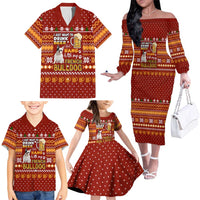 Drink Beer With French Bulldog Christmas Family Matching Off The Shoulder Long Sleeve Dress and Hawaiian Shirt Xmas Holiday Patterns - Wonder Print Shop