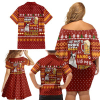 Drink Beer With French Bulldog Christmas Family Matching Off Shoulder Short Dress and Hawaiian Shirt Xmas Holiday Patterns - Wonder Print Shop