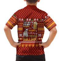 Drink Beer With French Bulldog Christmas Family Matching Short Sleeve Bodycon Dress and Hawaiian Shirt Xmas Holiday Patterns - Wonder Print Shop