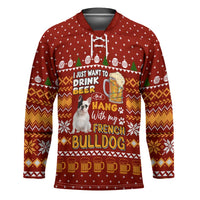 Drink Beer With French Bulldog Christmas Hockey Jersey Xmas Holiday Patterns - Wonder Print Shop
