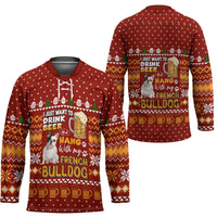 Drink Beer With French Bulldog Christmas Hockey Jersey Xmas Holiday Patterns - Wonder Print Shop