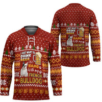 Drink Beer With French Bulldog Christmas Hockey Jersey Xmas Holiday Patterns - Wonder Print Shop