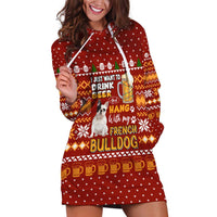 Drink Beer With French Bulldog Christmas Hoodie Dress Xmas Holiday Patterns - Wonder Print Shop