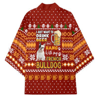 Drink Beer With French Bulldog Christmas Kimono Xmas Holiday Patterns - Wonder Print Shop