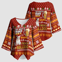 Drink Beer With French Bulldog Christmas Kimono Sleeve Blouse Xmas Holiday Patterns - Wonder Print Shop