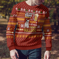 Drink Beer With French Bulldog Christmas Ugly Christmas Sweater Xmas Holiday Patterns - Wonder Print Shop