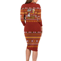 Drink Beer With French Bulldog Christmas Long Sleeve Bodycon Dress Xmas Holiday Patterns - Wonder Print Shop