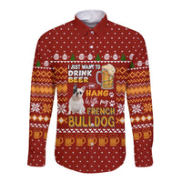 Drink Beer With French Bulldog Christmas Long Sleeve Button Shirt Xmas Holiday Patterns - Wonder Print Shop