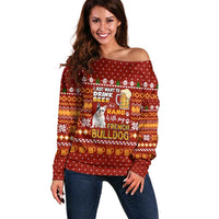 Drink Beer With French Bulldog Christmas Off Shoulder Sweater Xmas Holiday Patterns - Wonder Print Shop