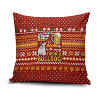 Drink Beer With French Bulldog Christmas Pillow Cover Xmas Holiday Patterns - Wonder Print Shop