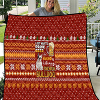 Drink Beer With French Bulldog Christmas Quilt Xmas Holiday Patterns - Wonder Print Shop