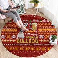 Drink Beer With French Bulldog Christmas Round Carpet Xmas Holiday Patterns - Wonder Print Shop