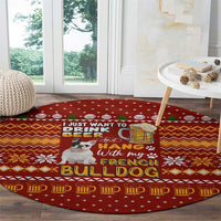 Drink Beer With French Bulldog Christmas Round Carpet Xmas Holiday Patterns - Wonder Print Shop