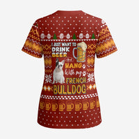 Drink Beer With French Bulldog Christmas Scrub Top Xmas Holiday Patterns - Wonder Print Shop