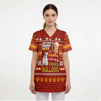 Drink Beer With French Bulldog Christmas Scrub Top Xmas Holiday Patterns - Wonder Print Shop