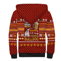Drink Beer With French Bulldog Christmas Sherpa Hoodie Xmas Holiday Patterns - Wonder Print Shop