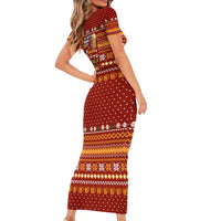 Drink Beer With French Bulldog Christmas Short Sleeve Bodycon Dress Xmas Holiday Patterns - Wonder Print Shop